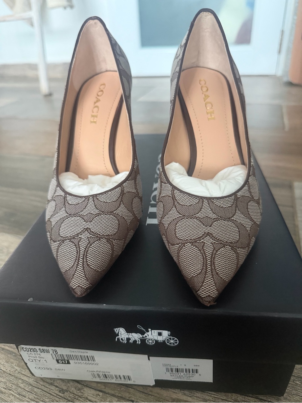 Coach Brown Monogram Pointed Toe Pumps